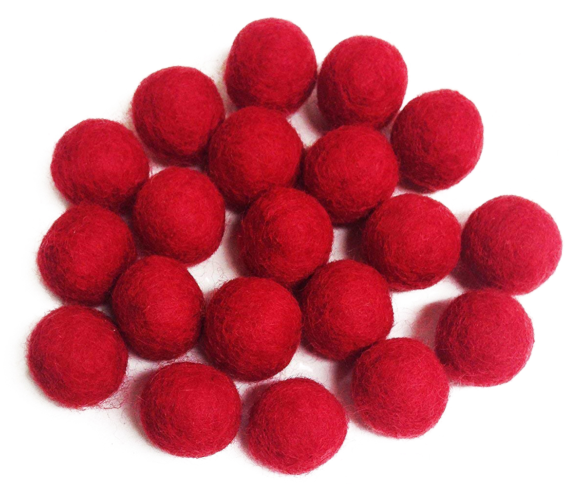 Yarn Place Felt Balls - 100 Pure Wool Beads 30mm Red R1